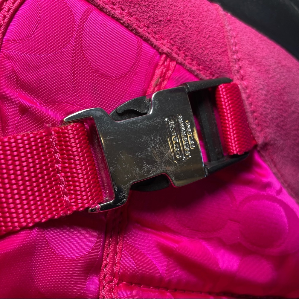 Coach Pink Sharron Boots Size 9.5B Logo Buckle & Suede / Vibram Soles F2020/H11 - Picture 6 of 11